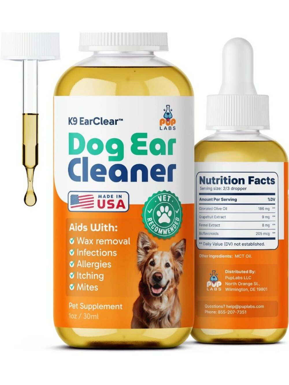 Natural Dog Ear Cleaner & Infection Treatment Drops for Itching & Wax Build-Up